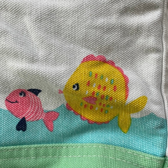 Pottery Barn Kids Tote Bag Kids Medium Green Octopus Fish Turtle Canvas Nautical - Picture 5 of 12